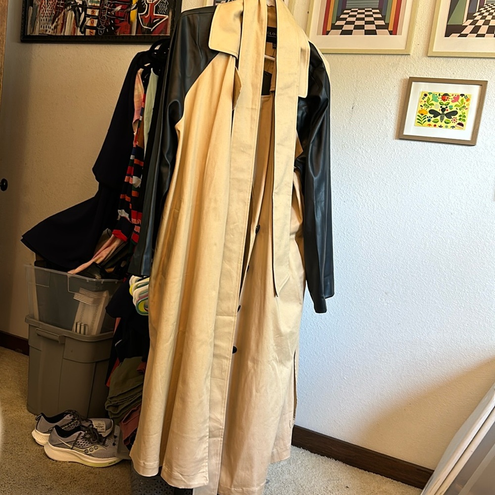 Eloquii trench with vegan leather sleeves